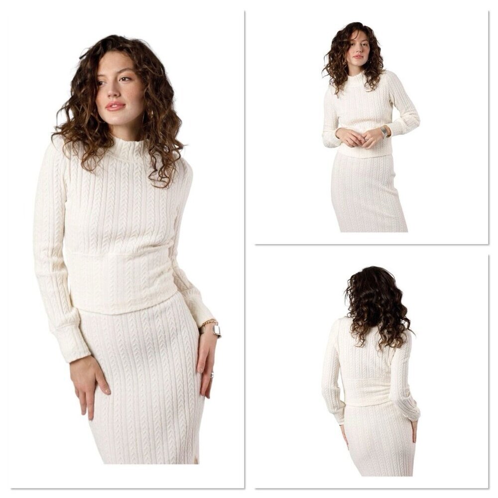 BOG BAND OF THE FREEโ RAQUEL IVORY RIBBED KNIT PULLOVER SHIRT MOCK NECK SIZE XS